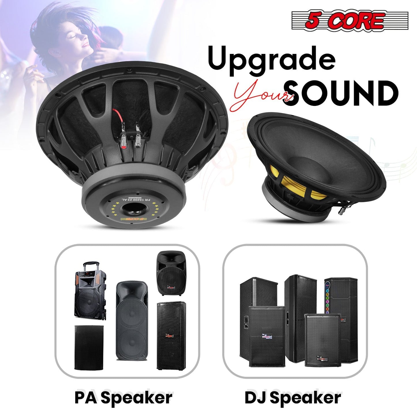 5Core 15 Inch Speaker 2000W Peak 8 Ohm Aluminum Frame Replacement DJ