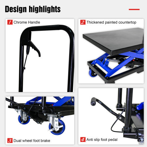 Hydraulic Lift Trolley, 500 LBS Capacity, With 4 Wheels, For Material